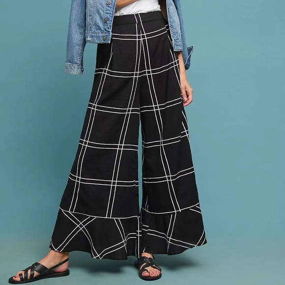 Anthropologie Sancia Violeta Windowpane Plaid Wide Leg Pants in B & W - Size XS - Picture 1 of 11